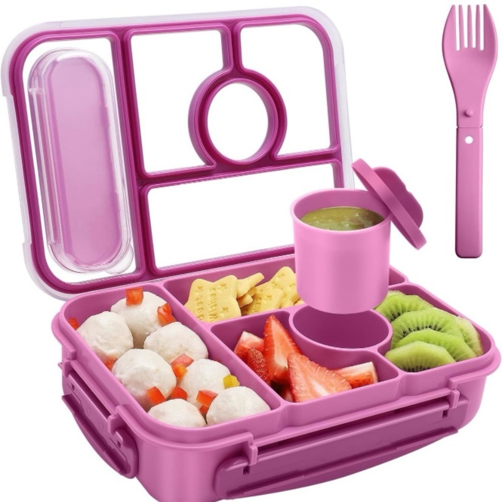 Amathley Bento Box With 5 Compartments For Lunches Adults, Kids, Purple BPA Free - Picture 5 of 8